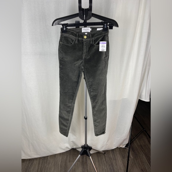 FRAME Le Mini Boot Ribbed Pine Green Velvet Pants Size 23 NWT - Picture 6 of 15